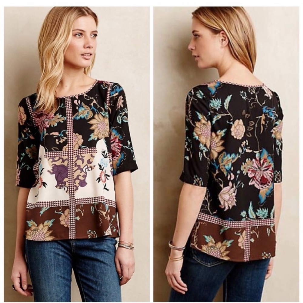 Anthropologie Vineet Bahl Anjal Floral Embroidered Blouse